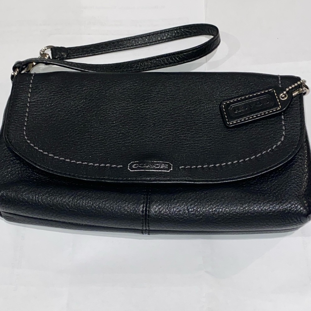 Coach Black Pebbled Leather Large Clutch/Wristlet/Small Handbag/Baguette